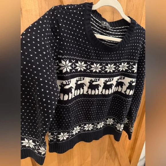 POL Anthropologie Navy and White Reindeer Christmas Sweater - Picture 3 of 6